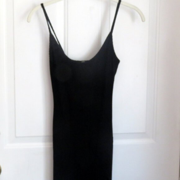 Silence + Noise XS Black Ribbed Sleeveless Scoop Neck Bodycon Midi Dress w/Slit - Picture 11 of 15